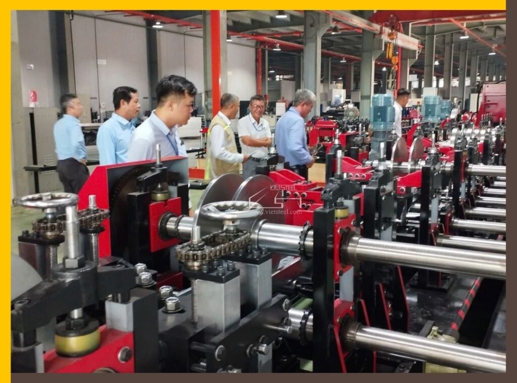 Customers checking the roll forming line carefully after installing at their factory